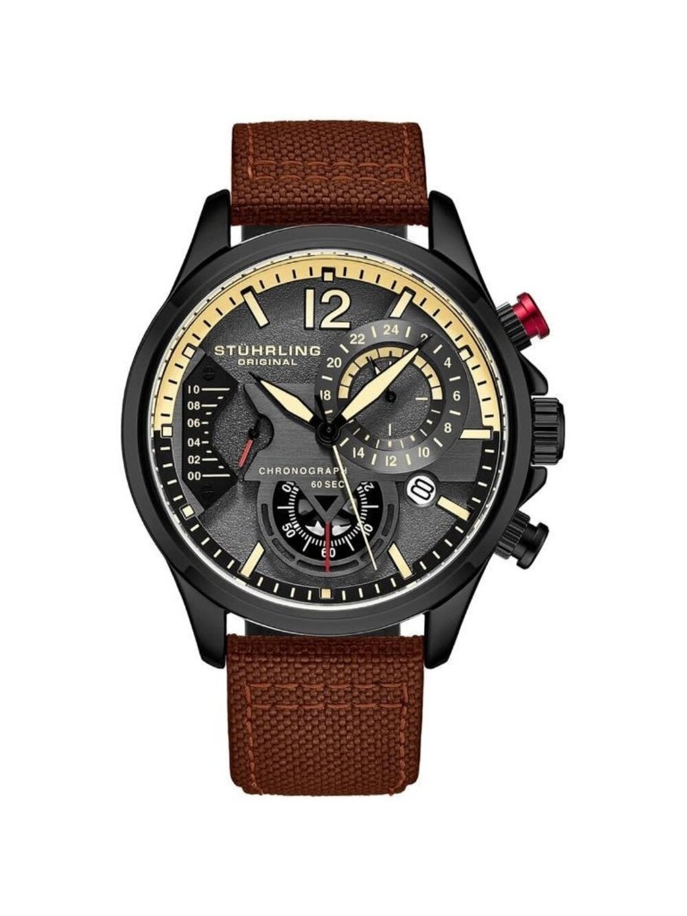 NWT Stuhrling Original Aviator Chronograph Quartz Grey Dial Men's Watch